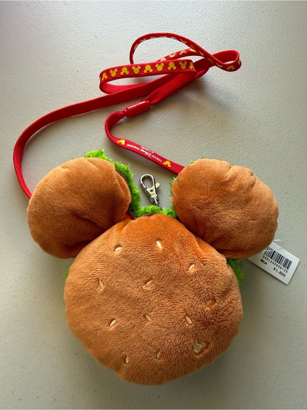 Tokyo Disney Mickey Hamburger Plush Card Badge Pass Holder NEW